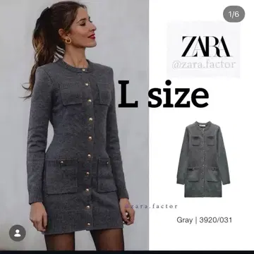 ZARA 포켓 숏 니트 원피스 골드 버튼 허리라인 L 왕홍