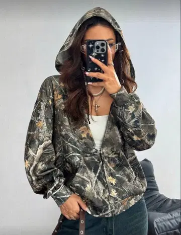 카모 패턴 풀 집업 후드티