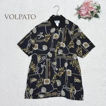 이탈리아제 반팔 셔츠 올 패턴 스카프 패턴 빈티지 블랙 44