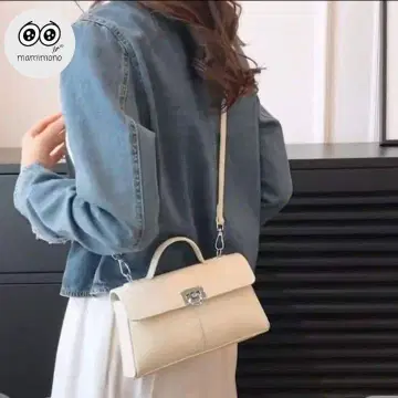 천연 가죽 화이트 아이보리 숄더백