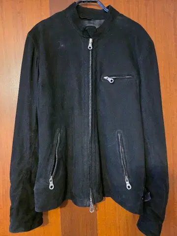 CINQUANTA 블랙 싱글 라이더 자켓 스웨이드 48