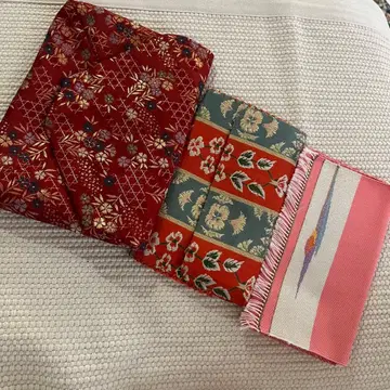 중고품 3세트 다도 스키야부쿠로 빨간색 꽃무늬 일본풍 잡화