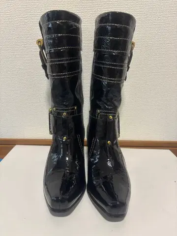 광택 블랙 롱 부츠