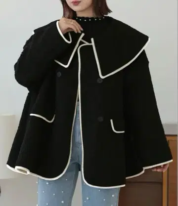 오버 사이즈 큰 옷깃 블랙 자켓