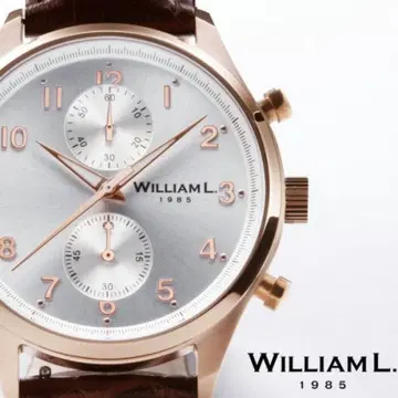 윌리엄 엘르 손목시계 남성용 크로노그래프 심플 가죽 벨트