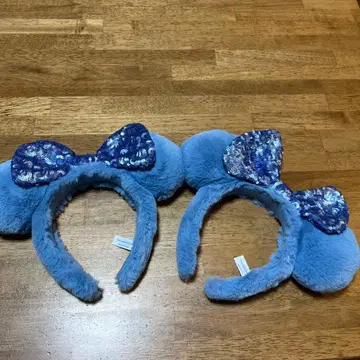 미키 귀 머리띠 파랑 스팽글 리본