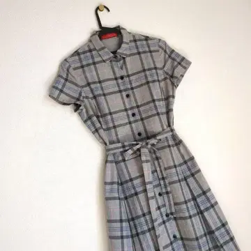 Yorkland 반팔 체크 셔츠 원피스 그레이