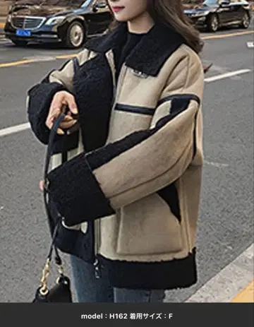 보아 자켓 베이지 블랙 사이즈 F