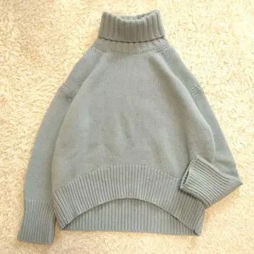 갤러리 바이 울 100% 터틀넥 풀오버 블루그린 S