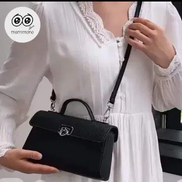 천연 가죽 블랙 숄더백