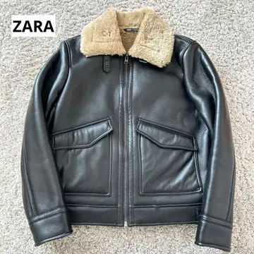 ZARA 페이크 보아 가죽 자켓 남성용 블랙