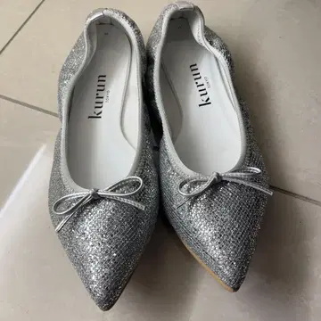 새상품급 쿠룬 도쿄 실버 라메 레이스 글리터 발레 슈즈 24