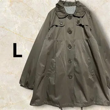 코트 카키 L 도트 무늬 안감 개더 롱 기장 A라인 트렌치코트