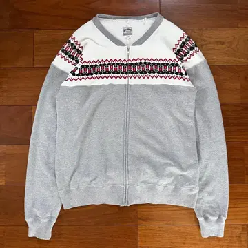 [레어] HOUSTON 휴스턴 눈 패턴 풀 집업 맨투맨 그레이 L