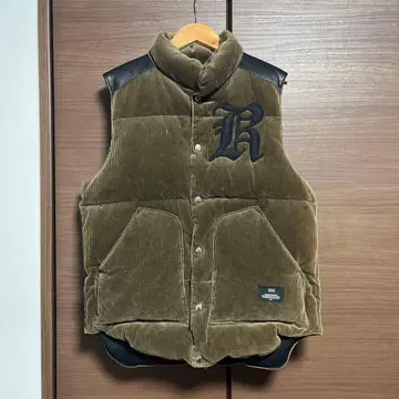 코듀로이 가죽 슬리브리스 다운 베스트