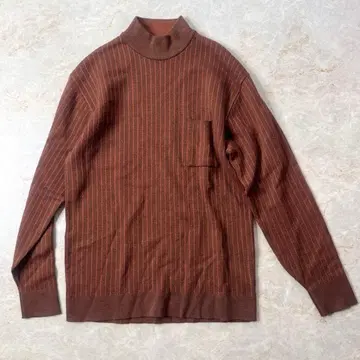 [ 빈티지 ] 브라운 스트라이프 하이넥 니트 [ 레트로 ]
