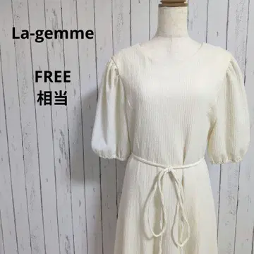 라지엠 5부 소매 롱 원피스 플레어 허리 리본 F 상당 아이보리