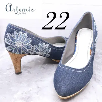 [ 55 ] diana 다이애나 데님 펌프스 꽃무늬 자수 22 코르크 힐