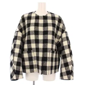 드로어 Drawer 블록 체크 리버 노카라 자켓 34