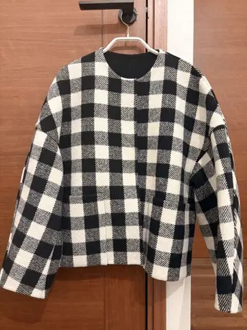 드로어 Drawer 블록 체크 리버 노카라 자켓 34