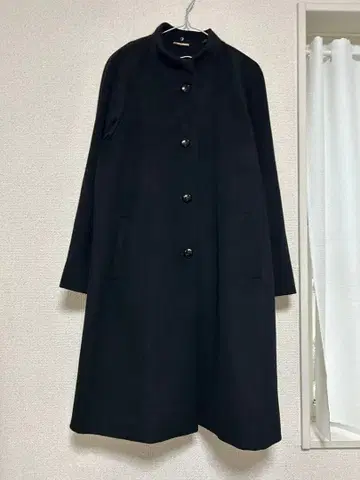 도쿄 스타일 캐시미어 100% 블랙 롱 코트 버튼 포함