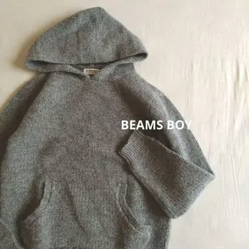 BEAMS BOY 후드 부착 그레이 울 니트 후드티