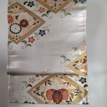 실버, 민트 그린 꽃무늬 후쿠로 오비