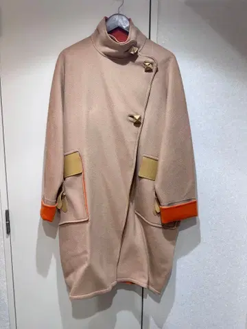 캐시미어 100% 베이지 오렌지 판초 케이프 코트