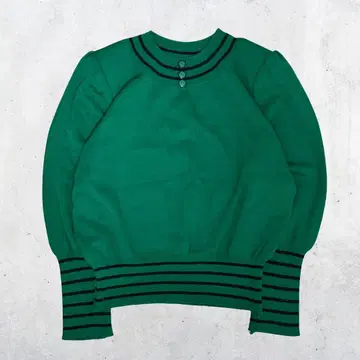 00s 빈티지 그린 스트라이프 긴팔 니트 스웨터 퍼프 슬리브