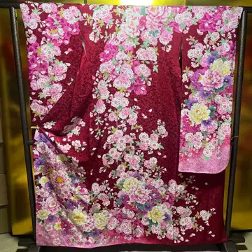 후리소데 순수 실크 성인식 빨간색