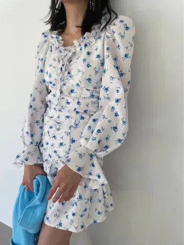 스나이델 프린트 개더 미니 원피스