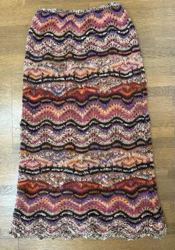 MISSONI 니트 롱 스커트 멀티 컬러 물결 패턴 올 패턴 40