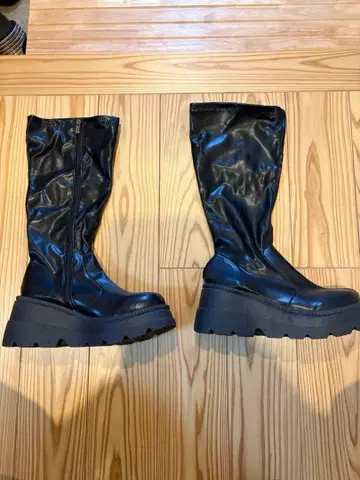 블랙 롱 부츠 합성 피혁 사이드 지퍼