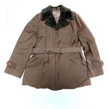 하프문 HALF MOON 다운 코트 브라운 퍼 옷깃 벨트 포함