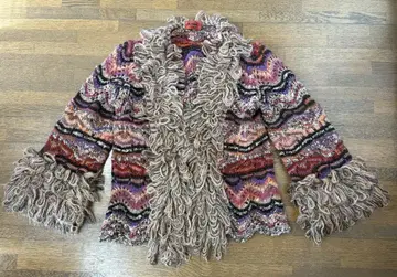 MISSONI 미쏘니 니트 가디건 프린지 옷깃 멀티 컬러 올 패턴