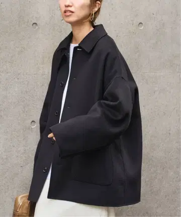 택 포함 새상품 FRAMeWORK 해밀턴 발라칼라 미들 코트 블랙 38