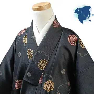 C35 치도리야 기모노 코몬 워셔블 기모노 화학 섬유 눈꽃 무늬 블랙