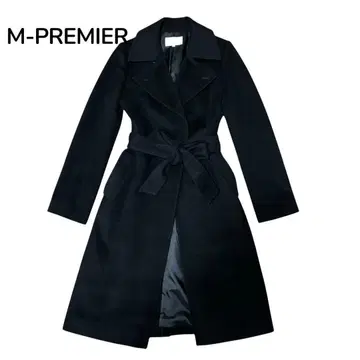 새상품급 M-PREMIER 롱 코트 블랙 벨트 캐시미어 36