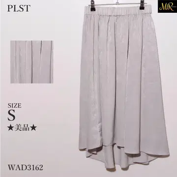 새상품급 PLST 스커트 롱 기장 플레어 무지 허리밴딩 비대칭 밑단