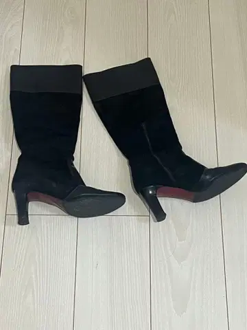 블랙 스웨이드 롱 부츠 힐 8cm