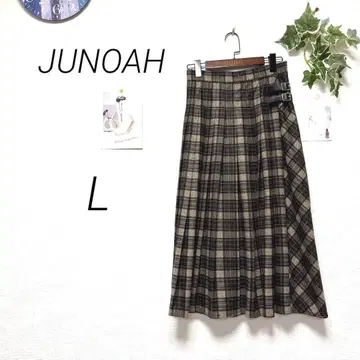 10598-1 JUNOAH 체크 무늬 롱 플리츠 스커트 L