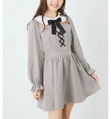 Ank Rouge 앙크루즈 펄 카라 스핀들 원피스 리본 M