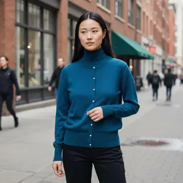 쿠미쿄쿠 M 터콰이즈 앙상블 터틀넥 니트 가디건