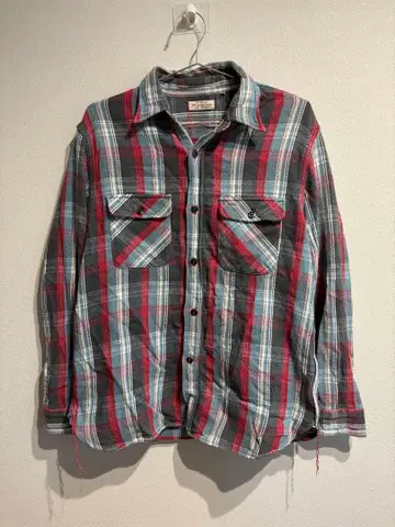 Sugar Cane 체크 무늬 긴팔 플란넬 셔츠