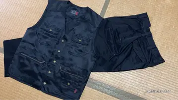 [ 기간 한정 판매 ] 블랙 베스트 블랙 작업 팬츠 세트 M