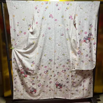 후리소데 순수 실크 성인식 화이트 작은 꽃