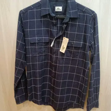 미사용 새상품 LACOSTE 네이비 체크 무늬 긴팔 셔츠