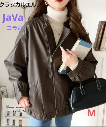 [ 미사용 ] 클래식 엘프 JaVa 콜라보 인조 가죽 라이더 자켓