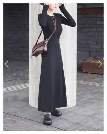 LAULEN 블랙 롱 원피스 긴팔