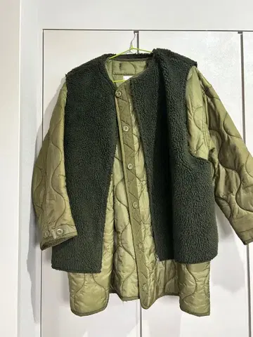 올리브 그린 퀼팅 자켓 베스트 포함
